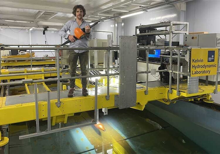 George Dadd, HydroWing Lead Turbine Engineer, at hydrodynamic testing lab in Scotland.